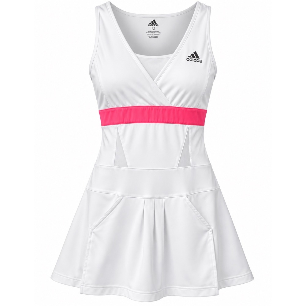 Adidas ClimaCool Women's Tennis Dress White Pink Built-In Shorts Size M